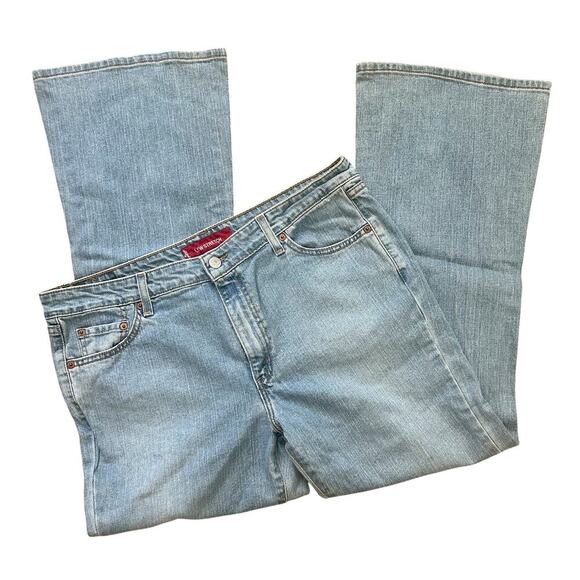 Vintage Levis 519 Wide Flared Leg Denim Jeans Hippie Coastal Feminine Size 17 - Picture 4 of 5